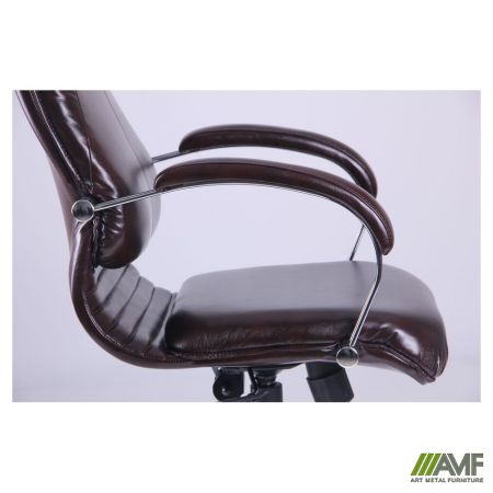 Фото 5 - Кресло Ника HB хром Механизм ANYFIX Кожа Люкс комбинированная темно-коричневая
