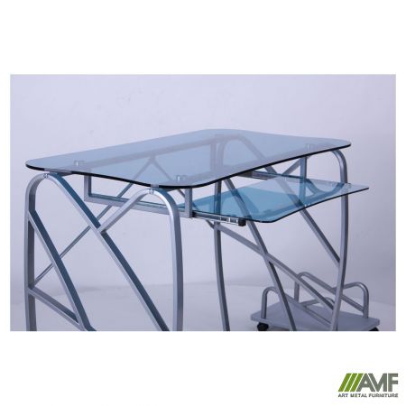 Фото 4 - Стол ST-S1221 Синее стекло/Серый МДФ/Серебристый металик 1000*545*760