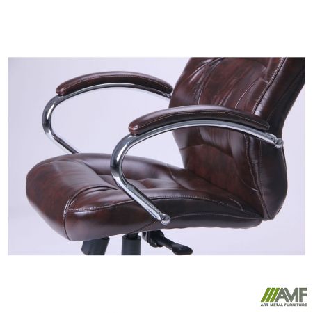 Фото 5 - Кресло Мустанг Anyfix Хром Кожа Люкс комбинированная Темно-коричневая