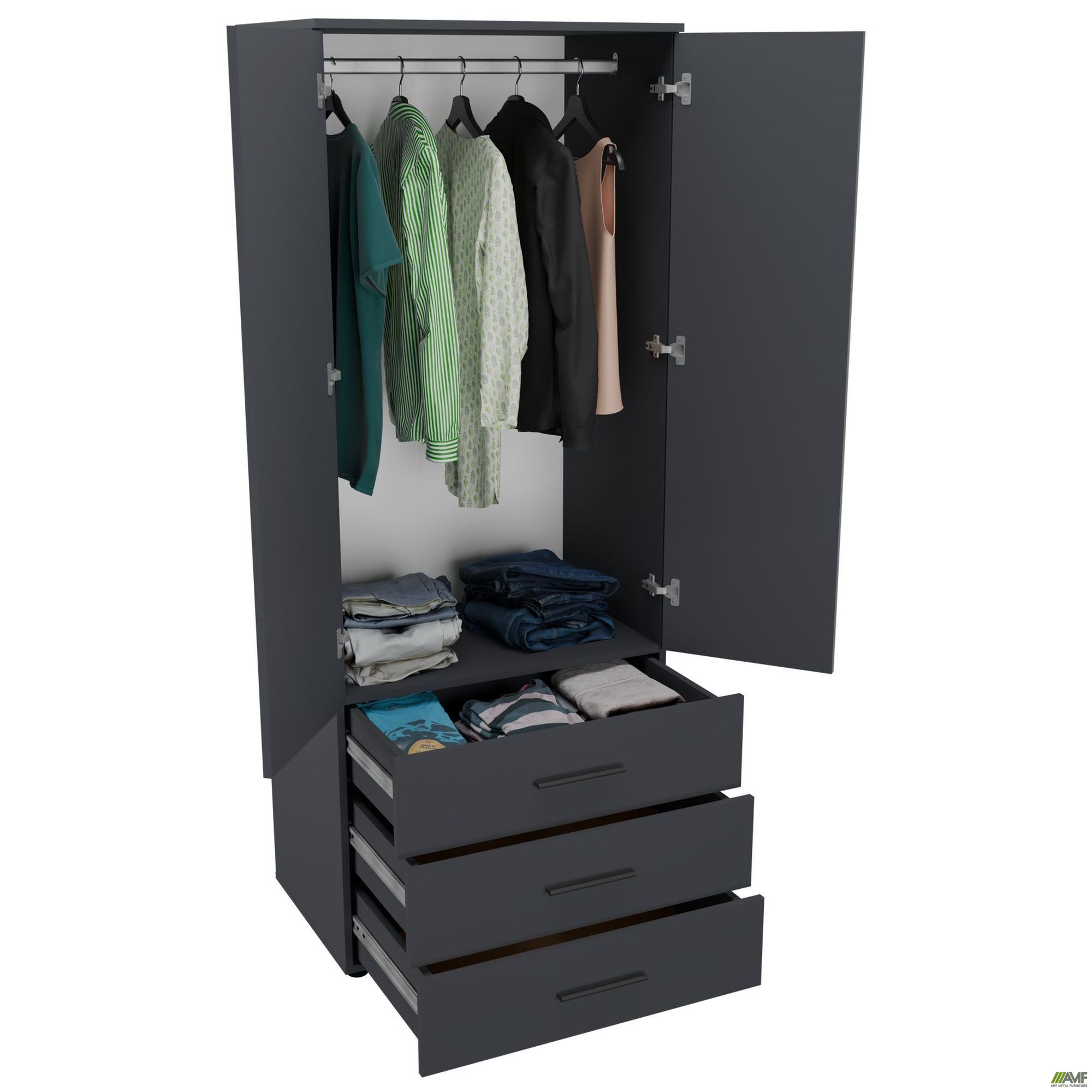 Фото 4 - Шафа гардеробна City 2-х дверна 3 шухляди (760х500х1930Н) Антрацит Фото 4 - Шафа гардеробна City 2-х дверна 3 шухляди (760х500х1930Н) Антрацит