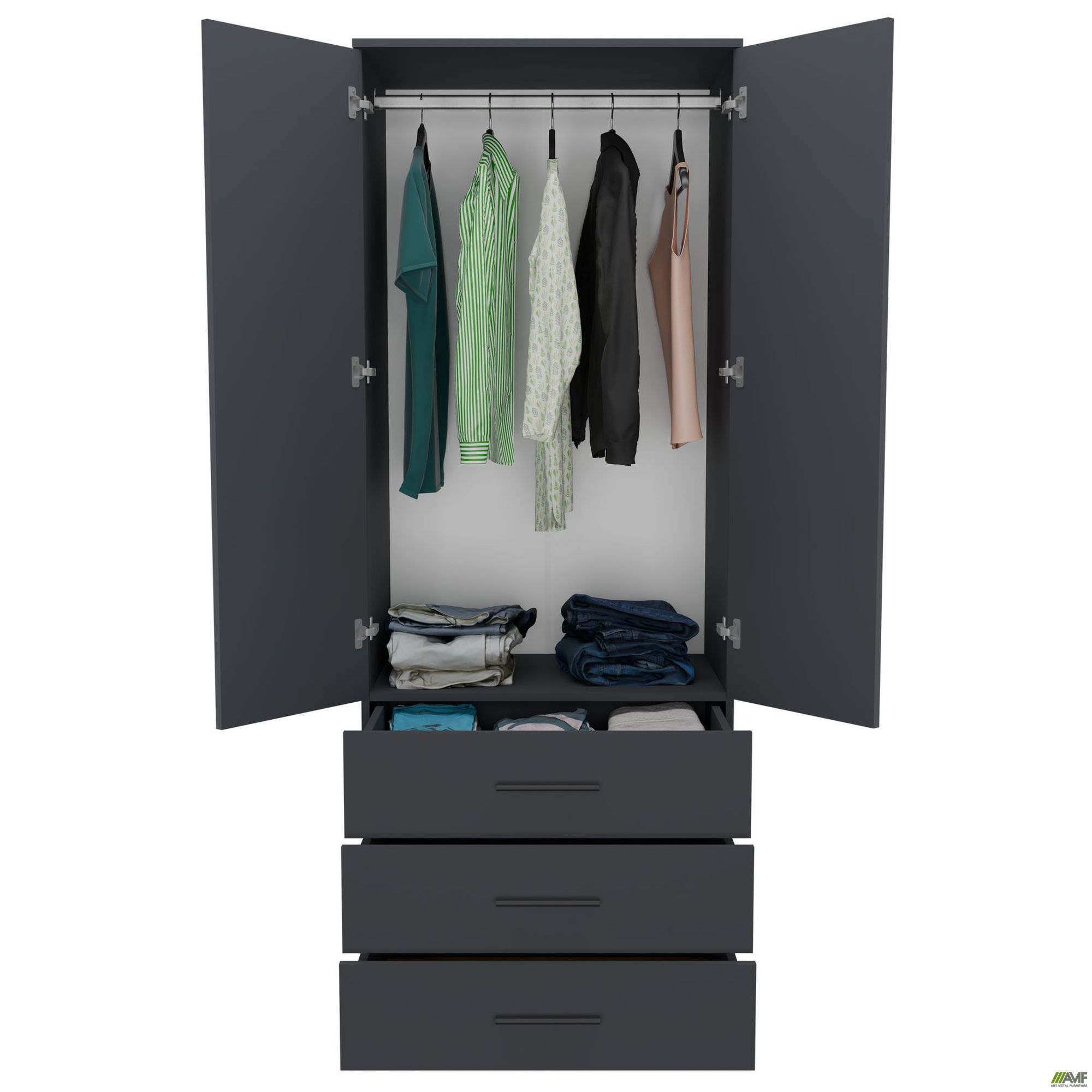 Фото 5 - Шафа гардеробна City 2-х дверна 3 шухляди (760х500х1930Н) Антрацит Фото 5 - Шафа гардеробна City 2-х дверна 3 шухляди (760х500х1930Н) Антрацит