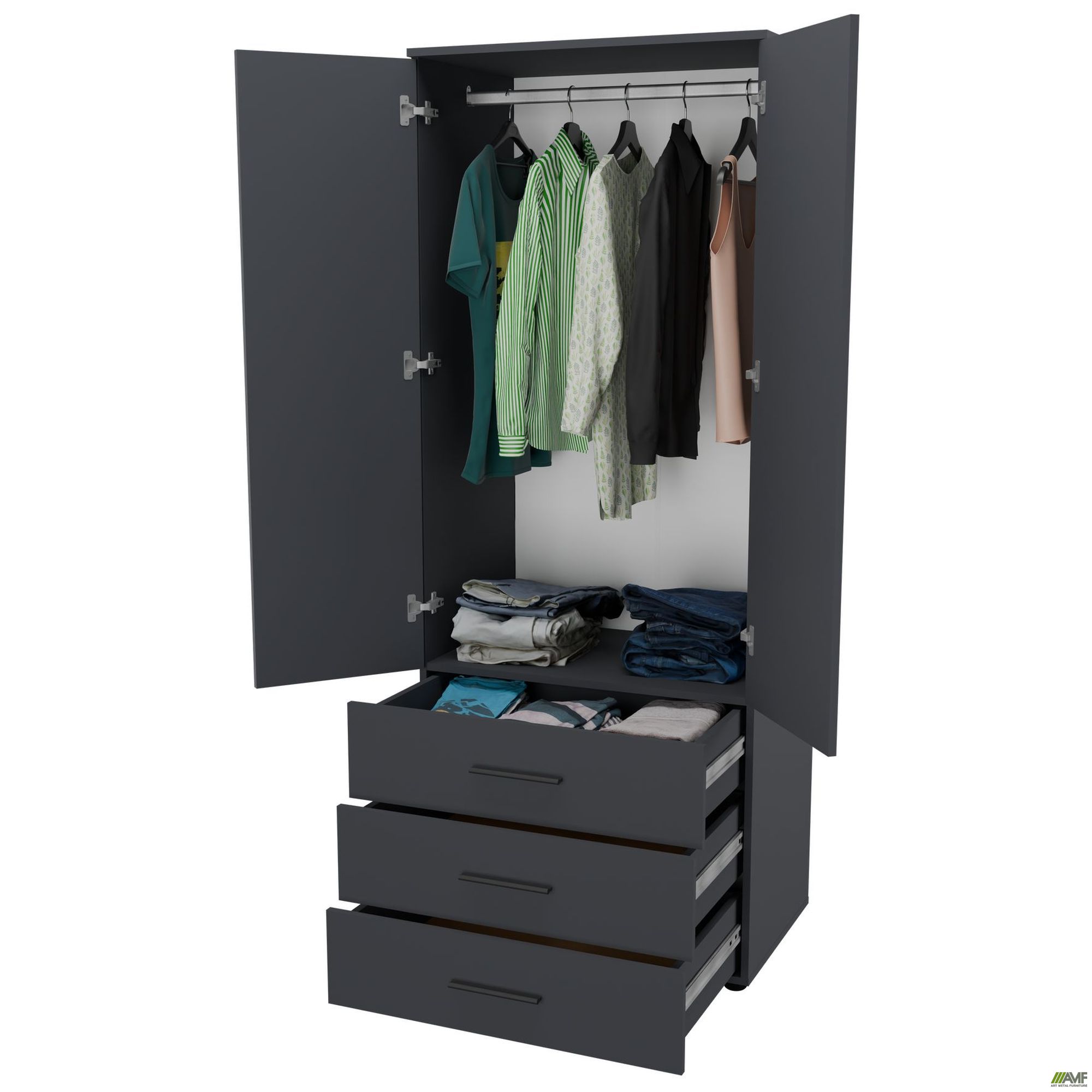 Фото 6 - Шафа гардеробна City 2-х дверна 3 шухляди (760х500х1930Н) Антрацит Фото 6 - Шафа гардеробна City 2-х дверна 3 шухляди (760х500х1930Н) Антрацит