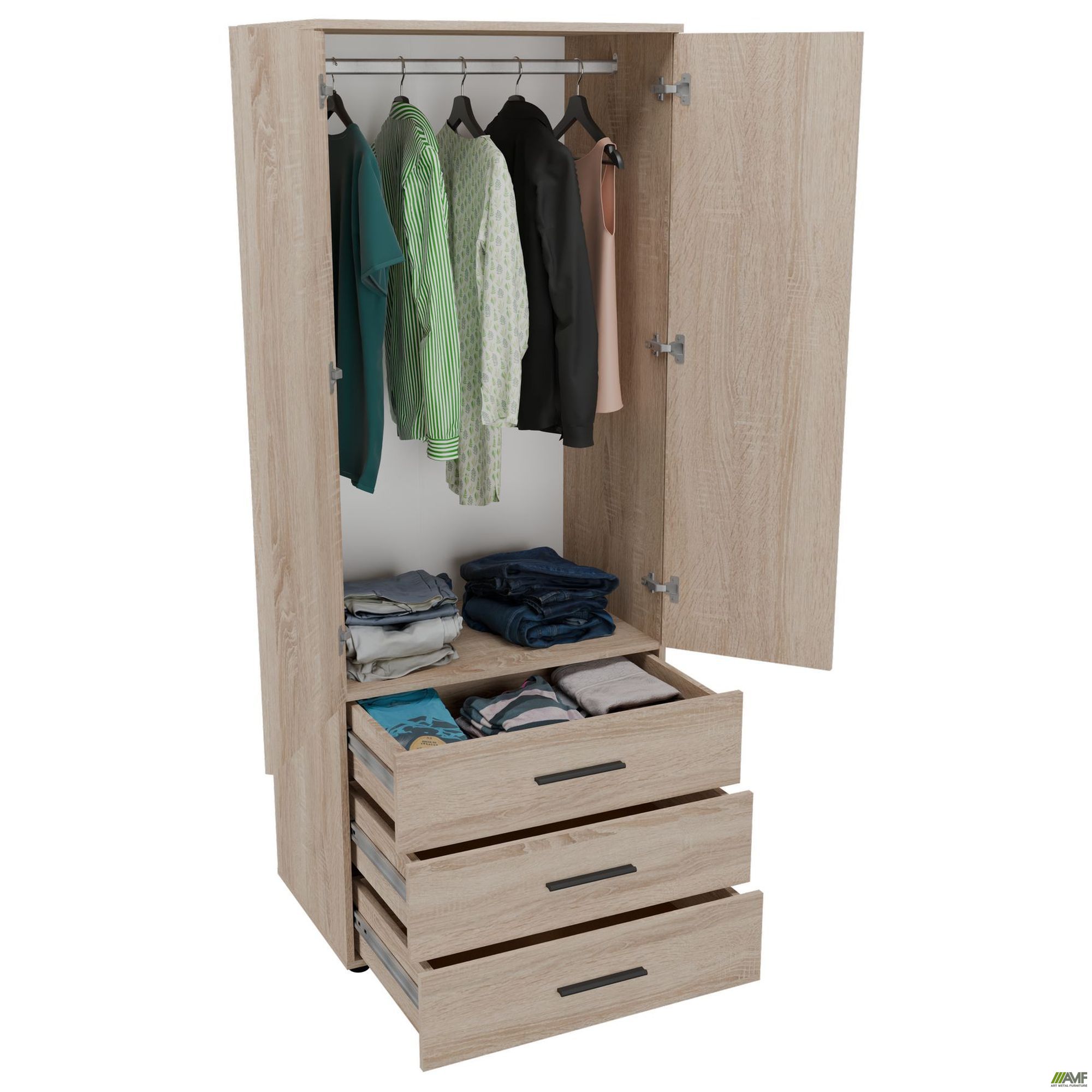 Фото 4 - Шафа гардеробна City 2-х дверна 3 шухляди (760х500х1930Н) Дуб Сонома Фото 4 - Шафа гардеробна City 2-х дверна 3 шухляди (760х500х1930Н) Дуб Сонома