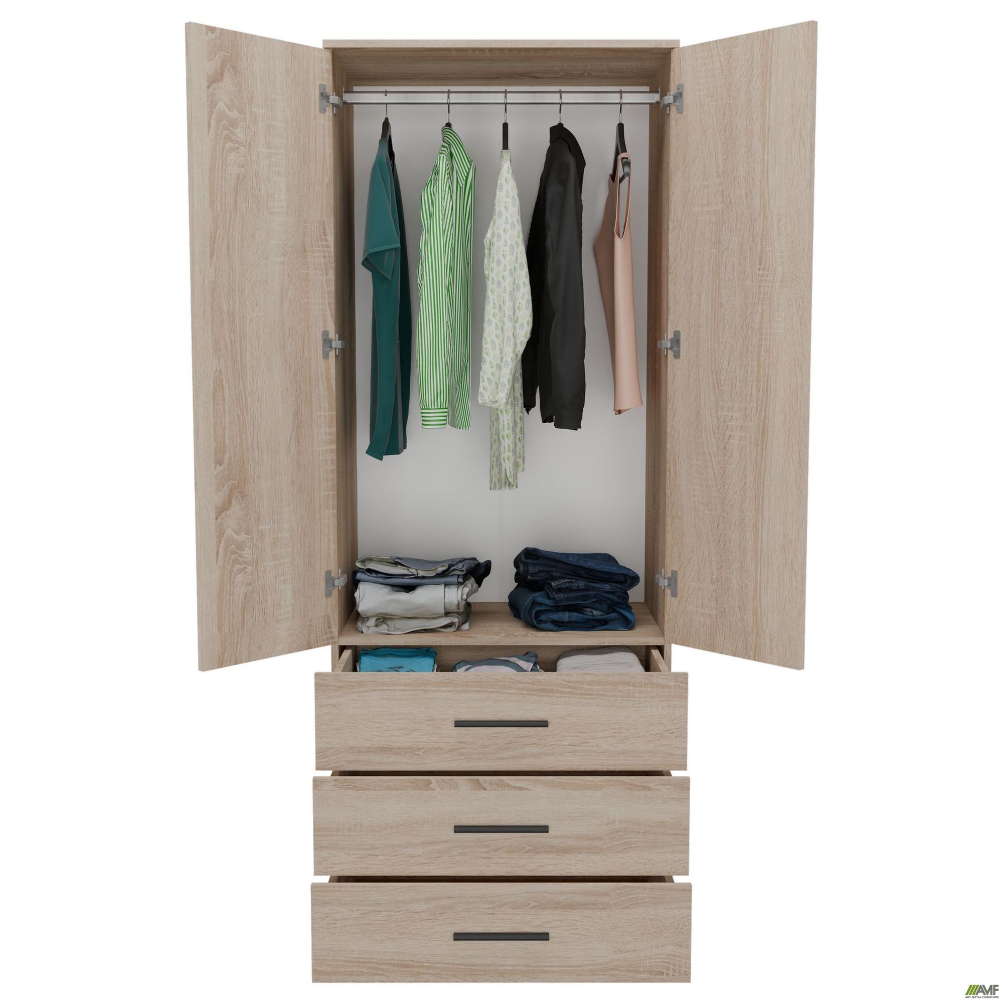 Фото 5 - Шафа гардеробна City 2-х дверна 3 шухляди (760х500х1930Н) Дуб Сонома Фото 5 - Шафа гардеробна City 2-х дверна 3 шухляди (760х500х1930Н) Дуб Сонома