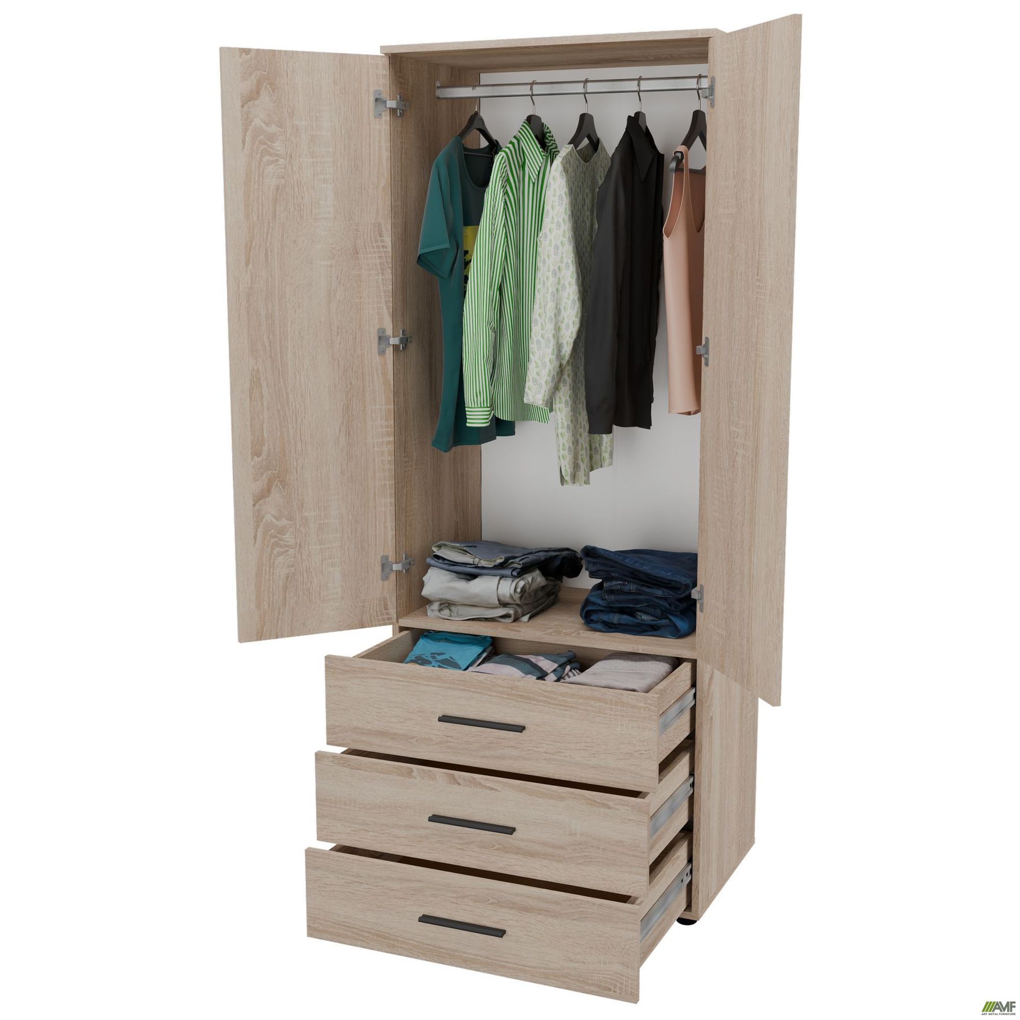 Фото 6 - Шафа гардеробна City 2-х дверна 3 шухляди (760х500х1930Н) Дуб Сонома Фото 6 - Шафа гардеробна City 2-х дверна 3 шухляди (760х500х1930Н) Дуб Сонома