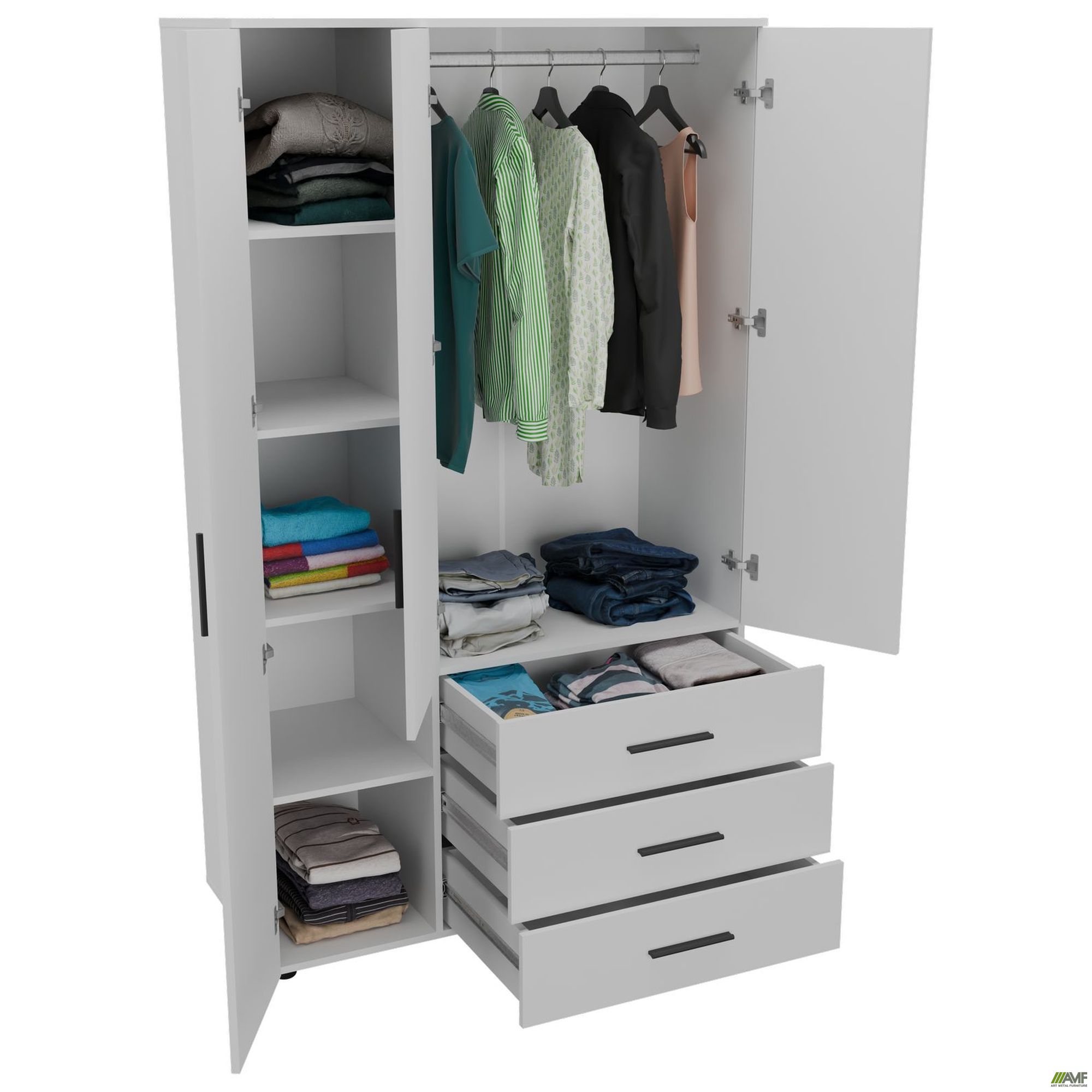 Фото 4 - Шафа гардеробна City 3-х дверна 3 шухляди ліва (1120х500х1930Н) Білий Фото 4 - Шафа гардеробна City 3-х дверна 3 шухляди ліва (1120х500х1930Н) Білий