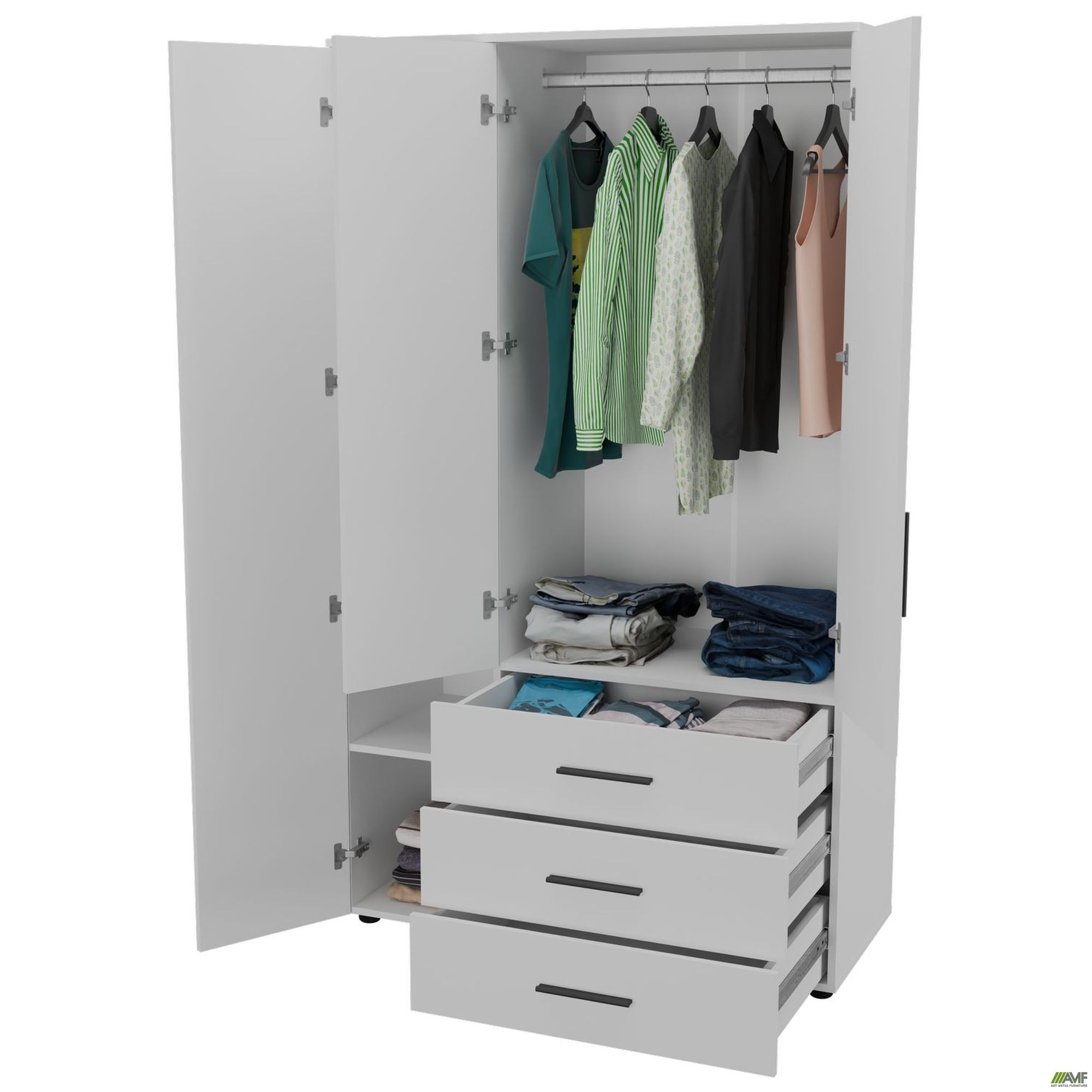 Фото 6 - Шафа гардеробна City 3-х дверна 3 шухляди ліва (1120х500х1930Н) Білий Фото 6 - Шафа гардеробна City 3-х дверна 3 шухляди ліва (1120х500х1930Н) Білий