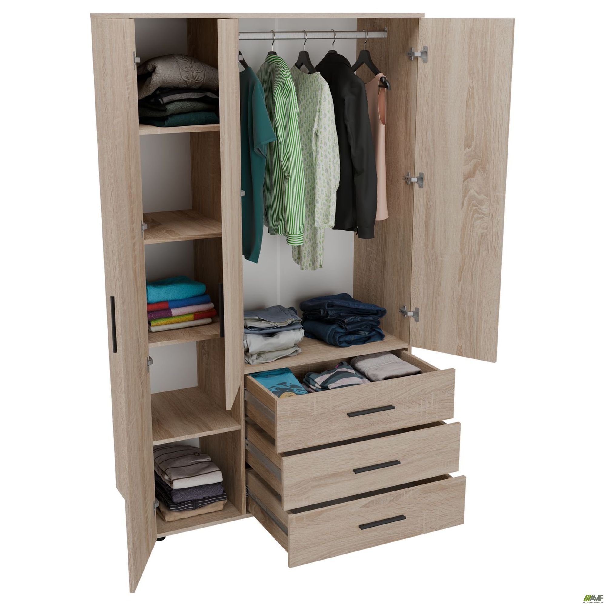 Фото 4 - Шафа гардеробна City 3-х дверна 3 шухляди ліва (1120х500х1930Н) Дуб Сонома Фото 4 - Шафа гардеробна City 3-х дверна 3 шухляди ліва (1120х500х1930Н) Дуб Сонома