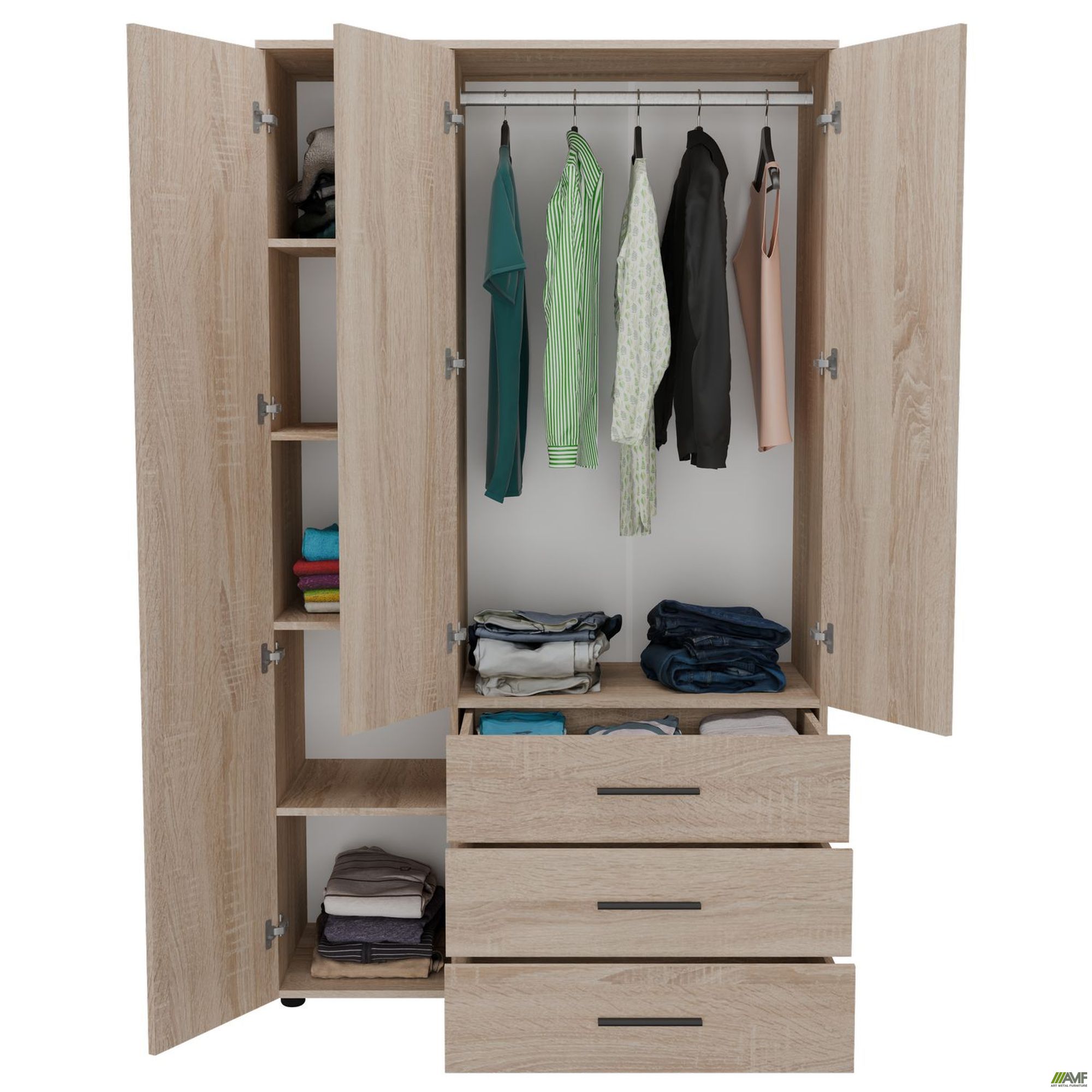 Фото 5 - Шафа гардеробна City 3-х дверна 3 шухляди ліва (1120х500х1930Н) Дуб Сонома Фото 5 - Шафа гардеробна City 3-х дверна 3 шухляди ліва (1120х500х1930Н) Дуб Сонома