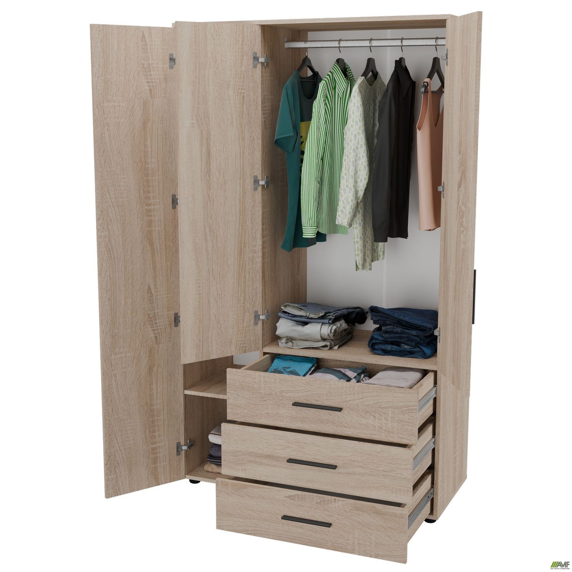 Фото 6 - Шафа гардеробна City 3-х дверна 3 шухляди ліва (1120х500х1930Н) Дуб Сонома Фото 6 - Шафа гардеробна City 3-х дверна 3 шухляди ліва (1120х500х1930Н) Дуб Сонома