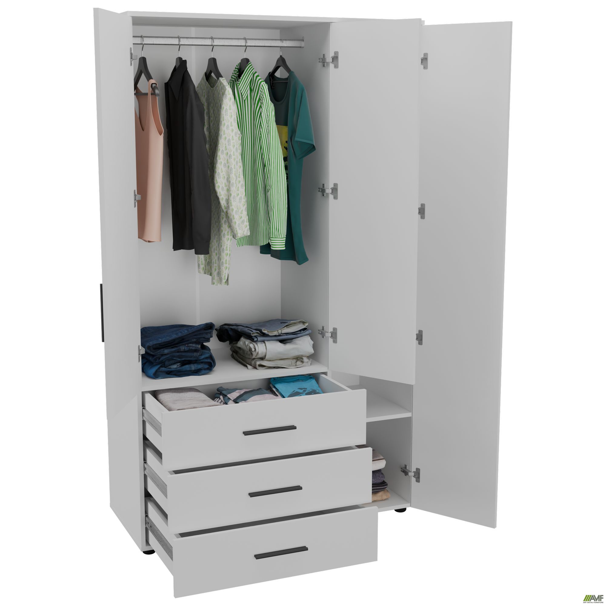 Фото 4 - Шафа гардеробна City 3-х дверна 3 шухляди права (1120х500х1930Н) Білий Фото 4 - Шафа гардеробна City 3-х дверна 3 шухляди права (1120х500х1930Н) Білий