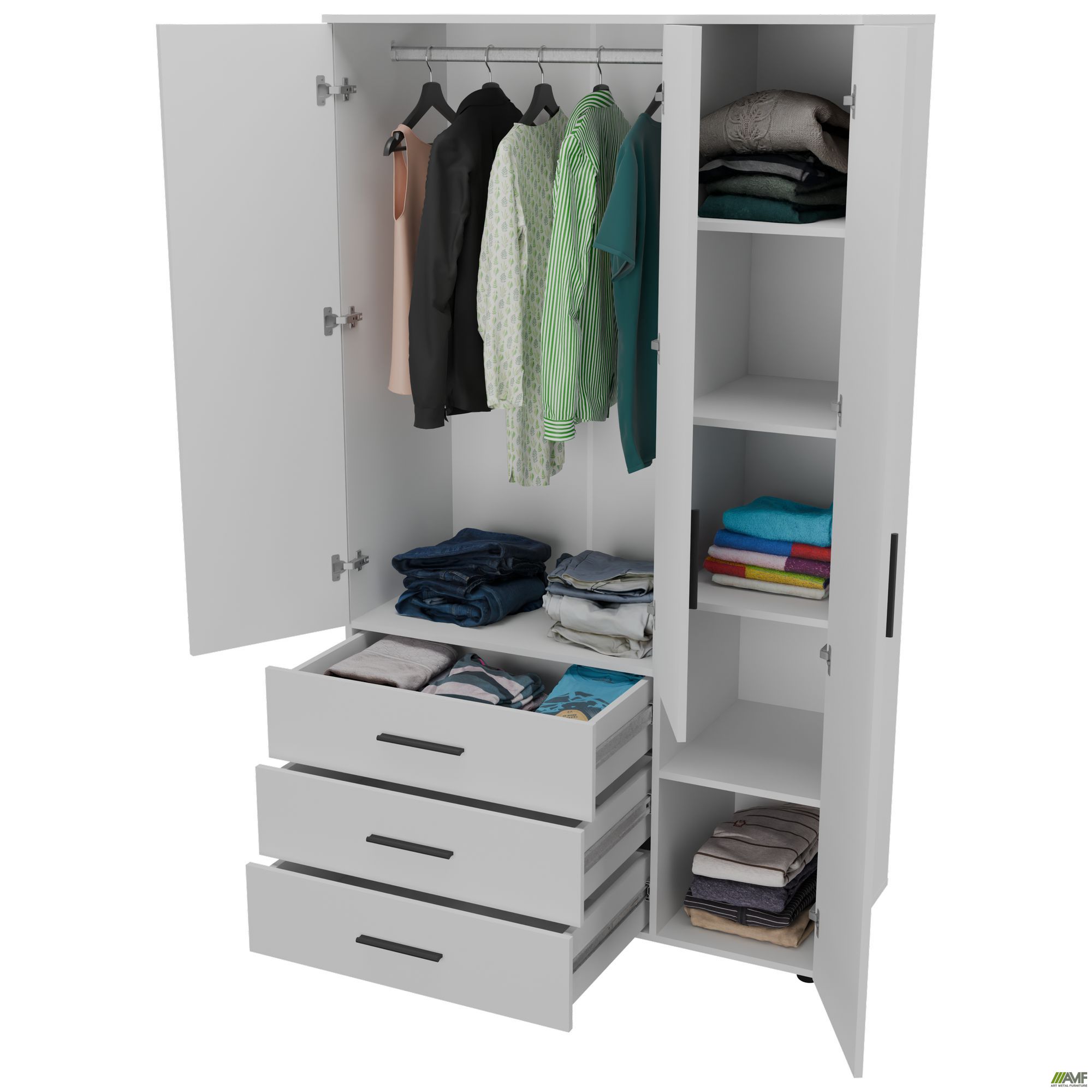 Фото 6 - Шафа гардеробна City 3-х дверна 3 шухляди права (1120х500х1930Н) Білий Фото 6 - Шафа гардеробна City 3-х дверна 3 шухляди права (1120х500х1930Н) Білий