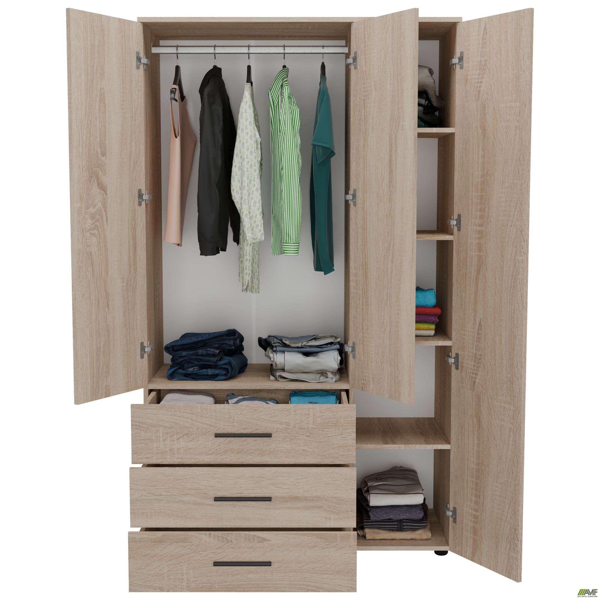 Фото 5 - Шафа гардеробна City 3-х дверна 3 шухляди права (1120х500х1930Н) Дуб Сонома Фото 5 - Шафа гардеробна City 3-х дверна 3 шухляди права (1120х500х1930Н) Дуб Сонома