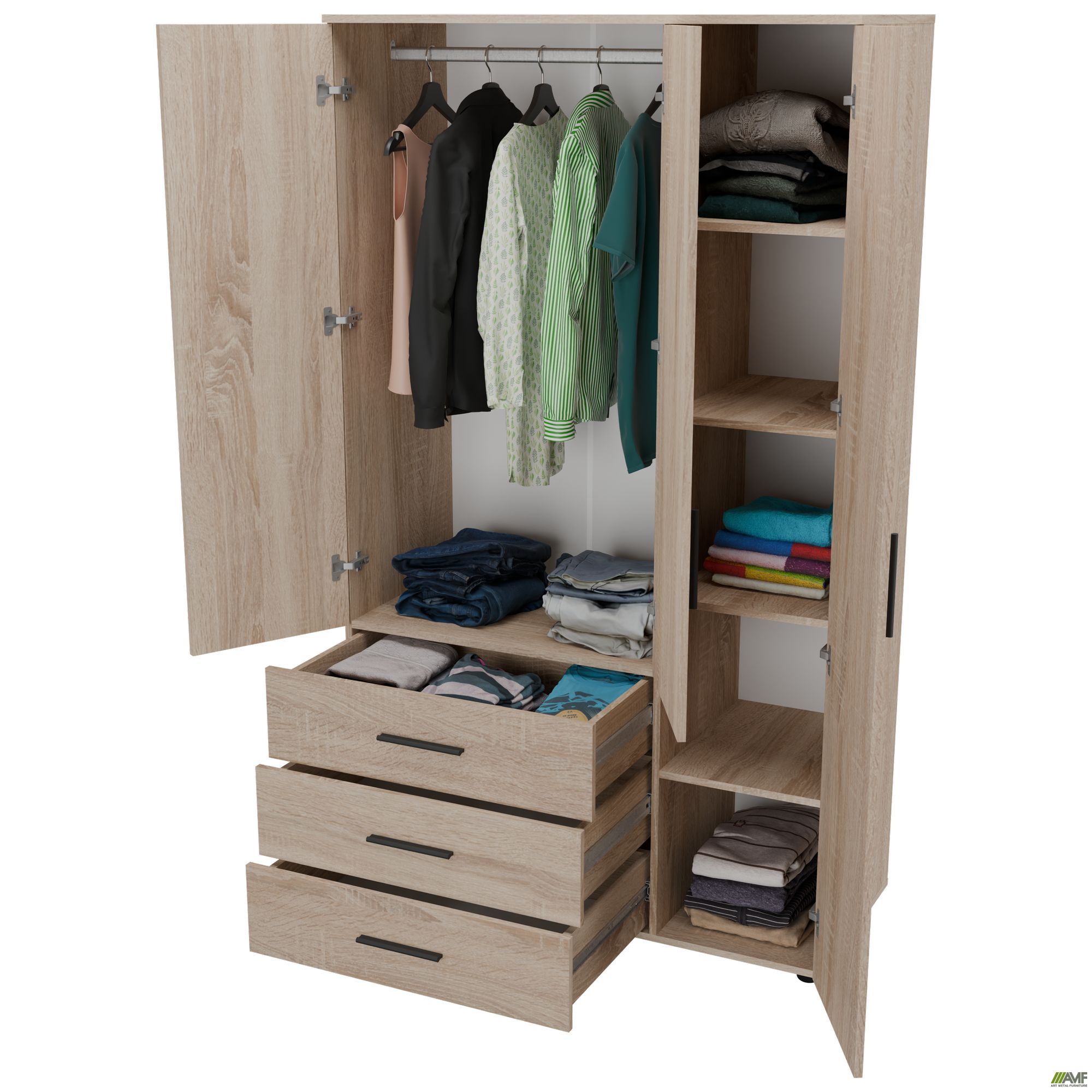 Фото 6 - Шафа гардеробна City 3-х дверна 3 шухляди права (1120х500х1930Н) Дуб Сонома Фото 6 - Шафа гардеробна City 3-х дверна 3 шухляди права (1120х500х1930Н) Дуб Сонома