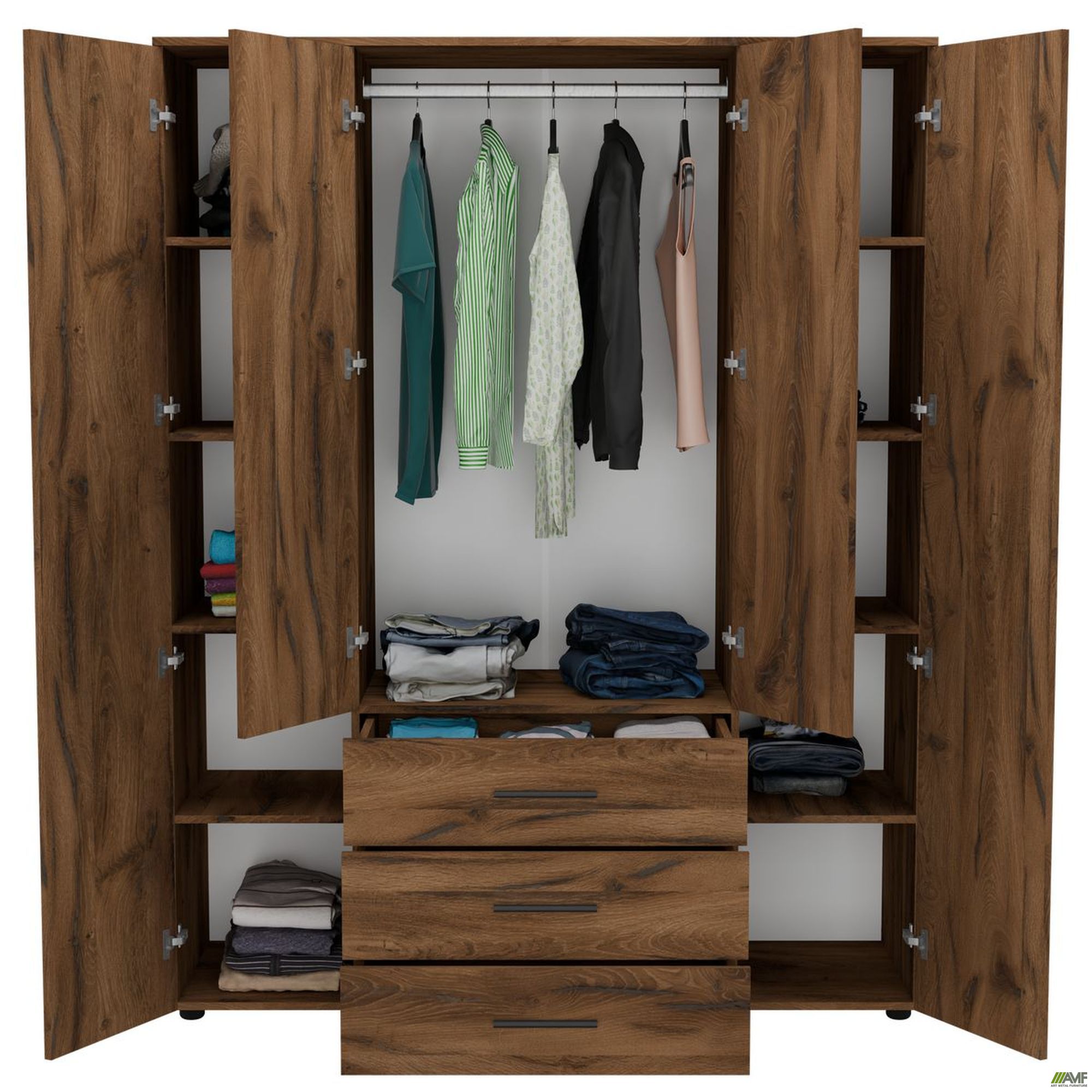 Фото 4 - Шкаф гардеробный City 4-х дверный 3 ящика (1500х500х1930Н) Дуб Ливорно Фото 4 - Шкаф гардеробный City 4-х дверный 3 ящика (1500х500х1930Н) Дуб Ливорно