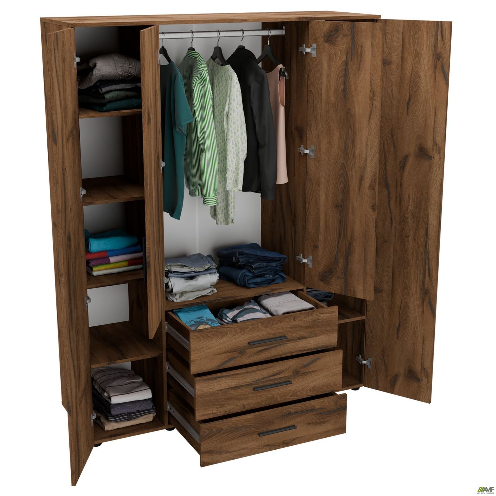 Фото 5 - Шкаф гардеробный City 4-х дверный 3 ящика (1500х500х1930Н) Дуб Ливорно Фото 5 - Шкаф гардеробный City 4-х дверный 3 ящика (1500х500х1930Н) Дуб Ливорно