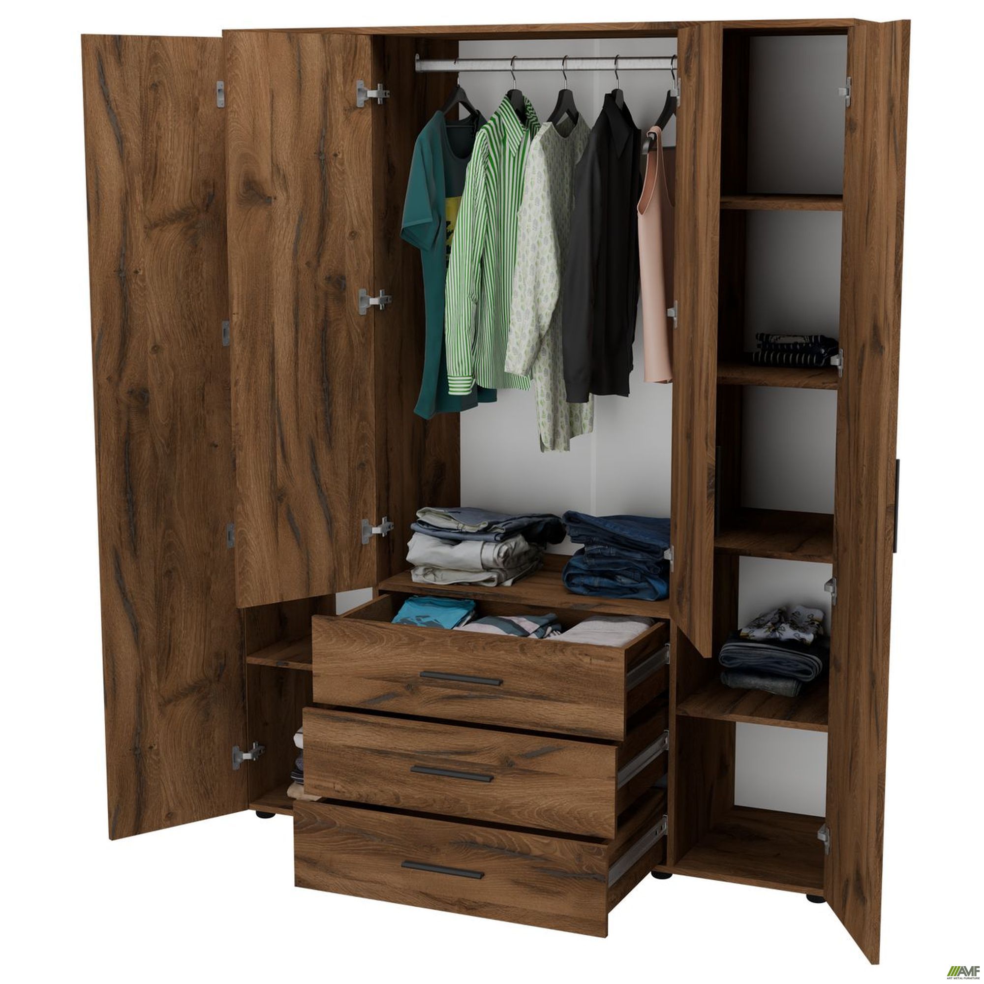 Фото 6 - Шкаф гардеробный City 4-х дверный 3 ящика (1500х500х1930Н) Дуб Ливорно Фото 6 - Шкаф гардеробный City 4-х дверный 3 ящика (1500х500х1930Н) Дуб Ливорно