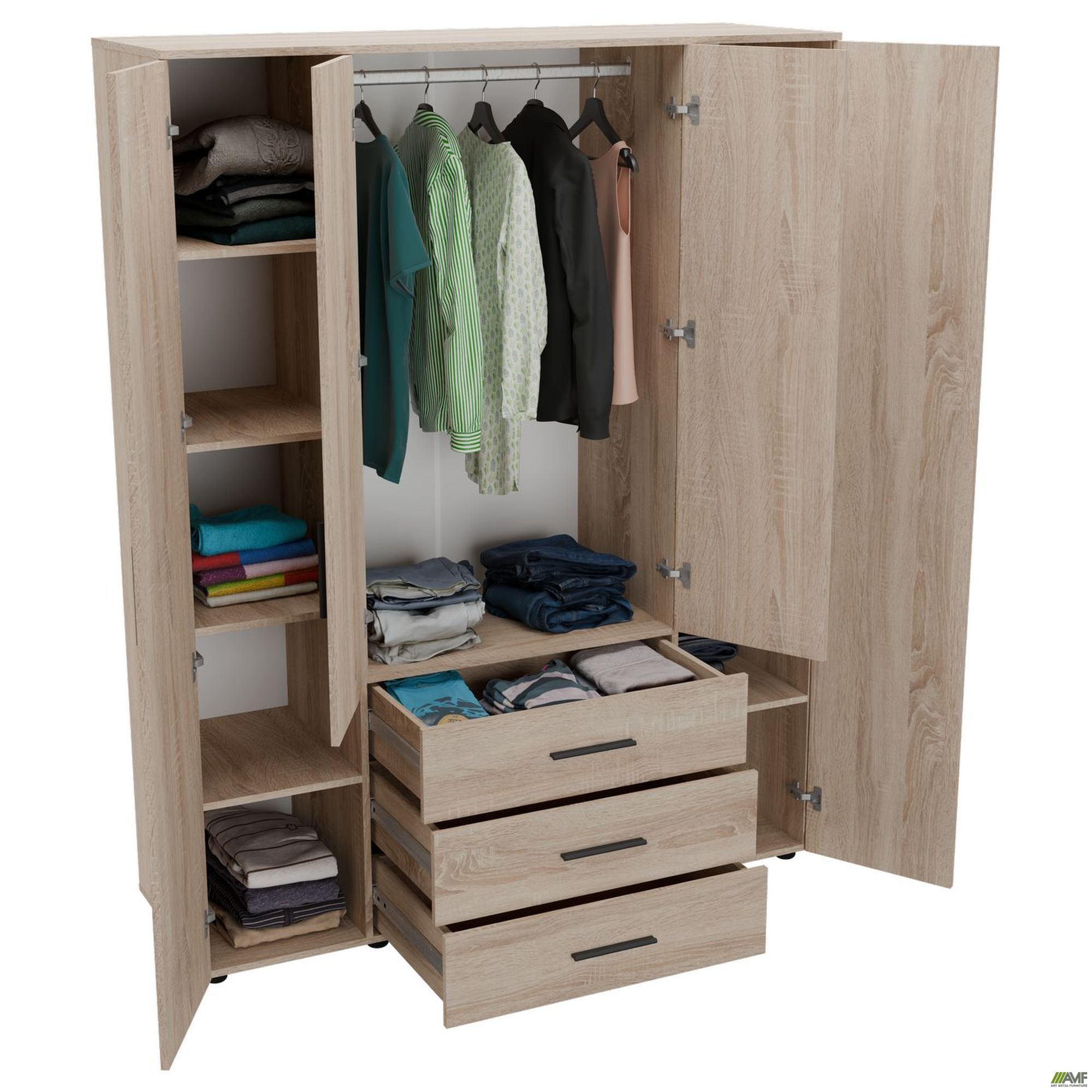 Фото 4 - Шкаф гардеробный City 4-х дверный 3 ящика (1500х500х1930Н) Дуб Сонома Фото 4 - Шкаф гардеробный City 4-х дверный 3 ящика (1500х500х1930Н) Дуб Сонома