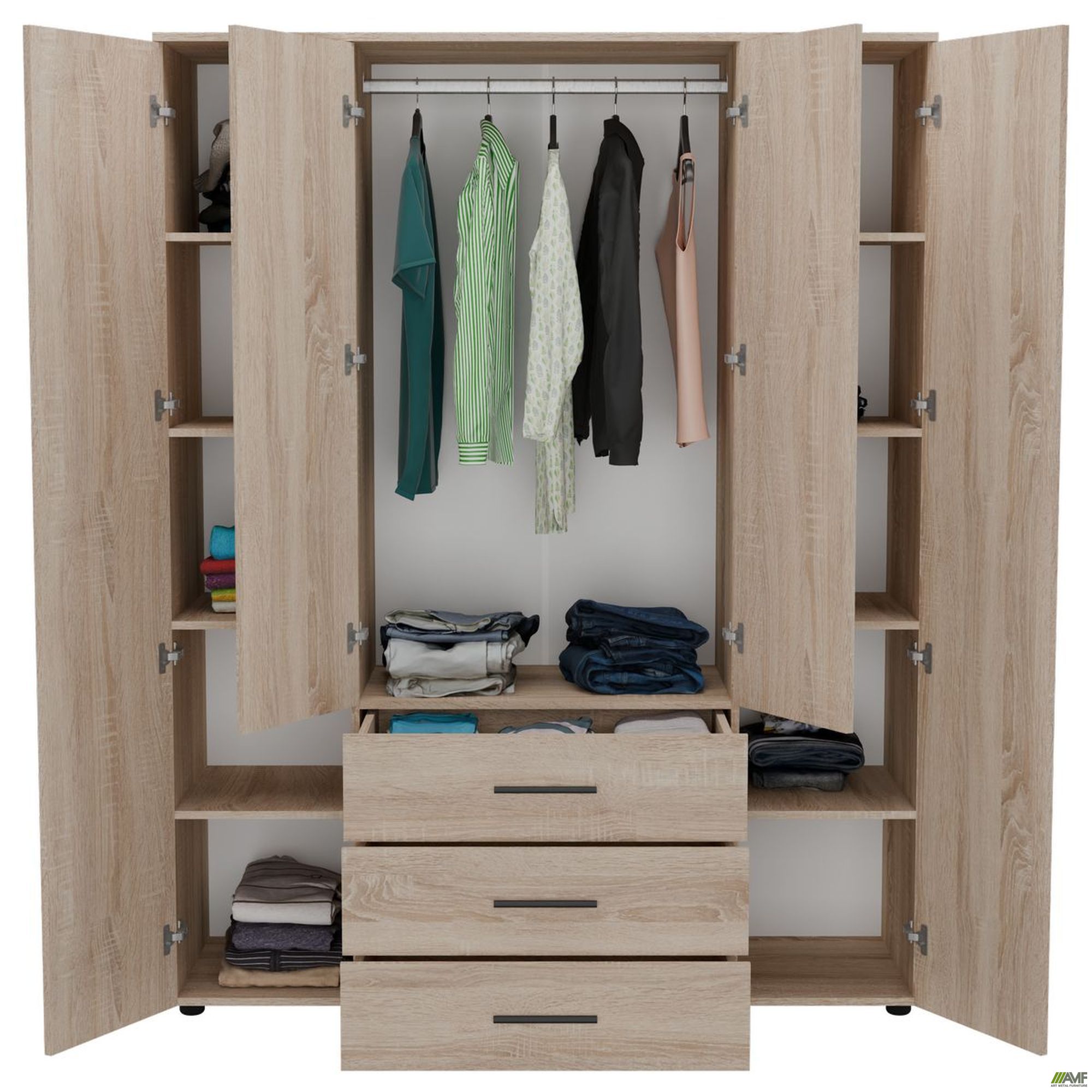 Фото 5 - Шкаф гардеробный City 4-х дверный 3 ящика (1500х500х1930Н) Дуб Сонома Фото 5 - Шкаф гардеробный City 4-х дверный 3 ящика (1500х500х1930Н) Дуб Сонома