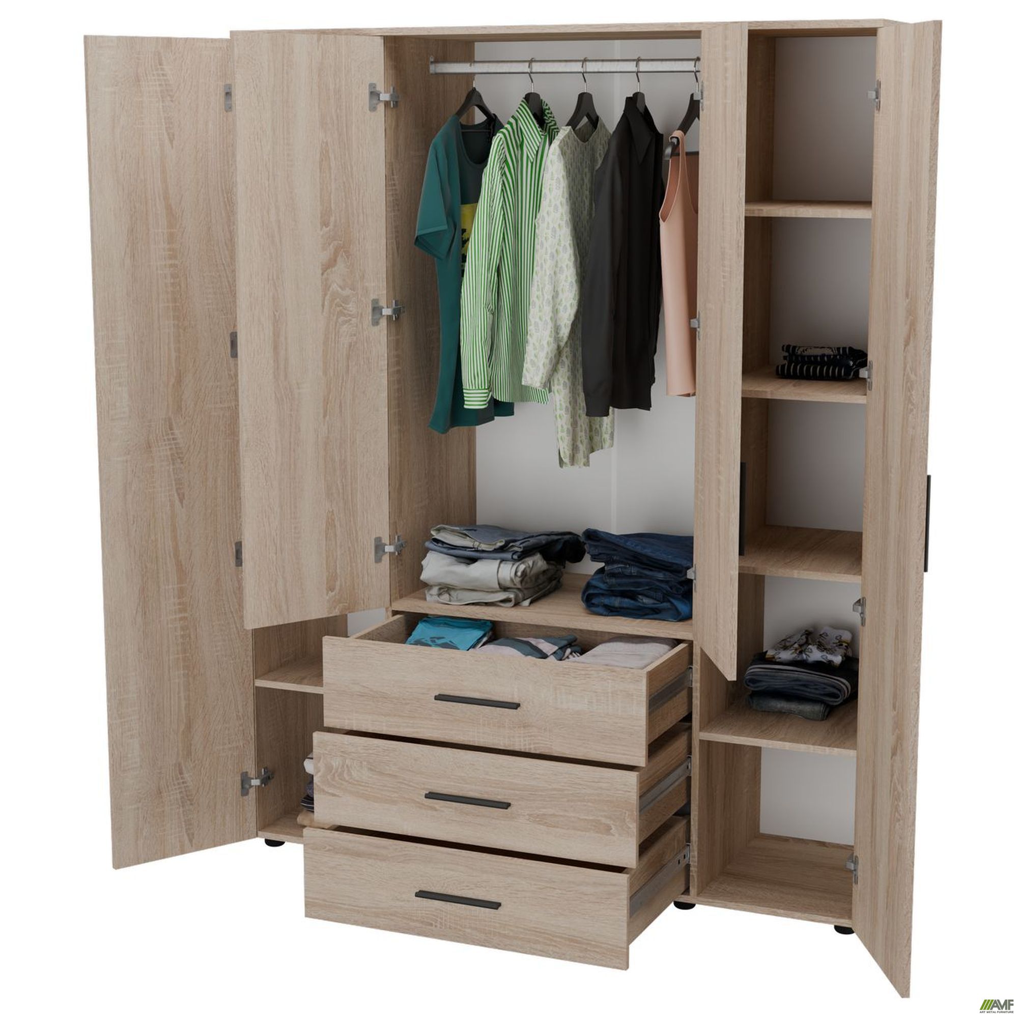 Фото 6 - Шкаф гардеробный City 4-х дверный 3 ящика (1500х500х1930Н) Дуб Сонома Фото 6 - Шкаф гардеробный City 4-х дверный 3 ящика (1500х500х1930Н) Дуб Сонома