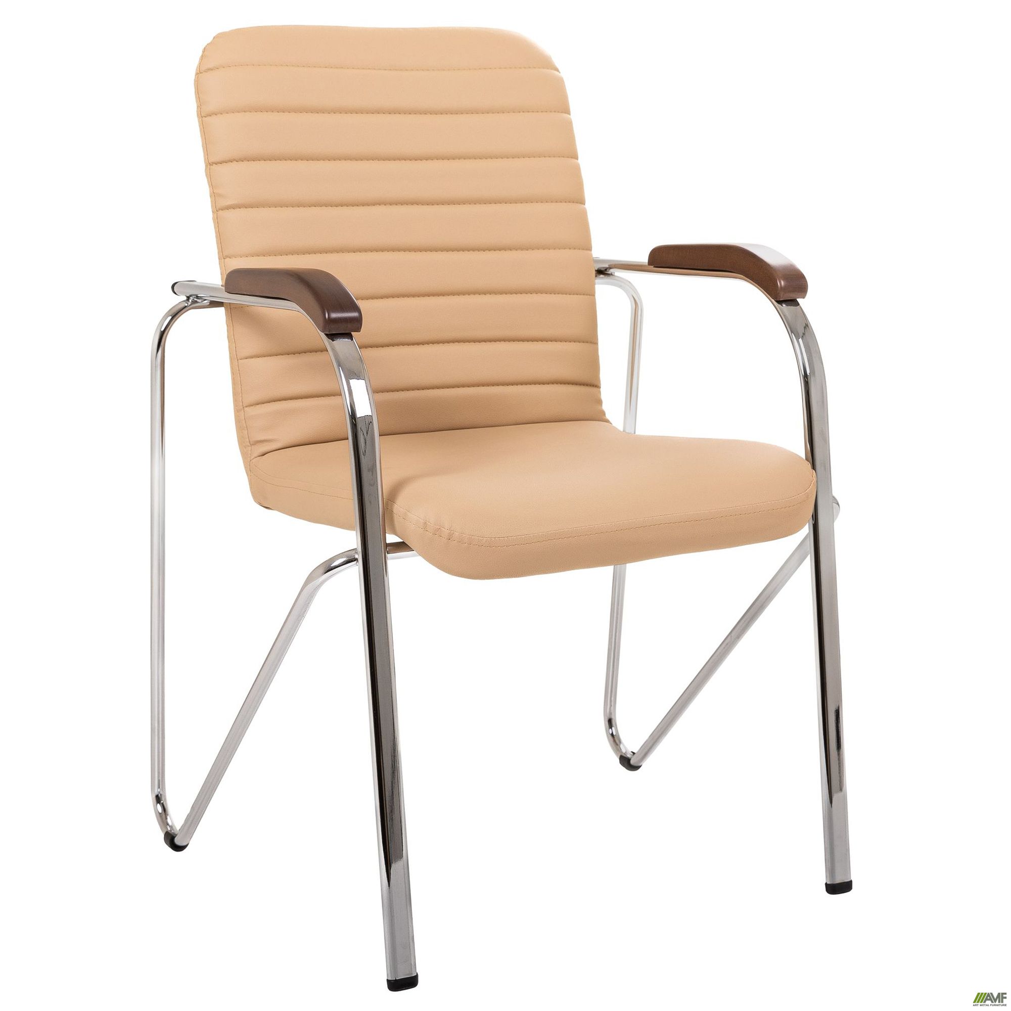 Фото 1 - Стілець Rumba хром орех Шкірзам бежевий Фото 1 - Стілець Rumba хром орех Шкірзам бежевий