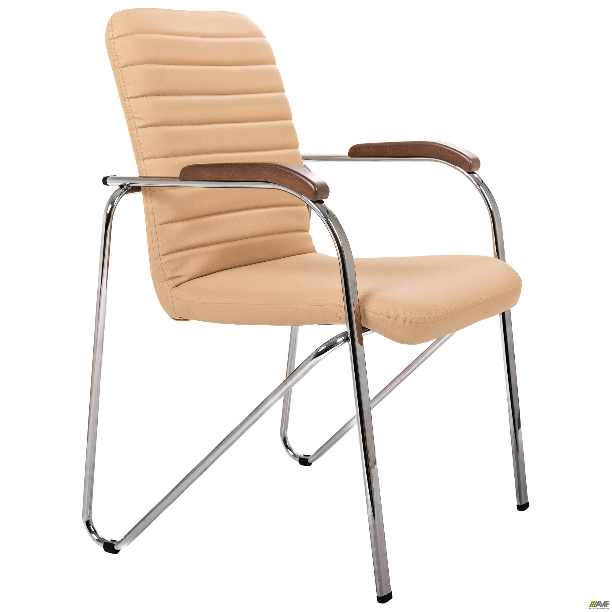 Фото 2 - Стілець Rumba хром орех Шкірзам бежевий Фото 2 - Стілець Rumba хром орех Шкірзам бежевий