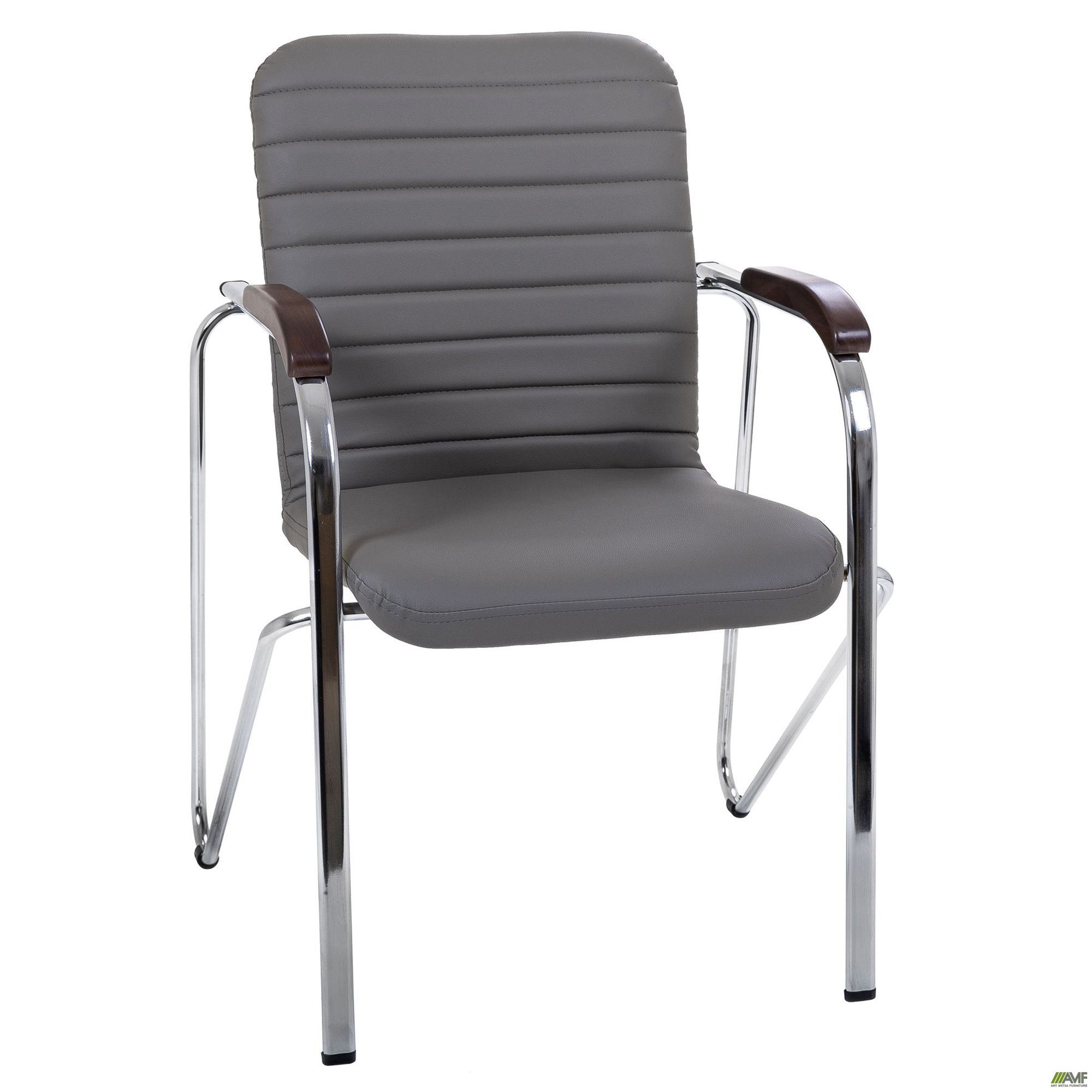 Фото 1 - Стул Rumba хром орех Кожзам серый Фото 1 - Стул Rumba хром орех Кожзам серый