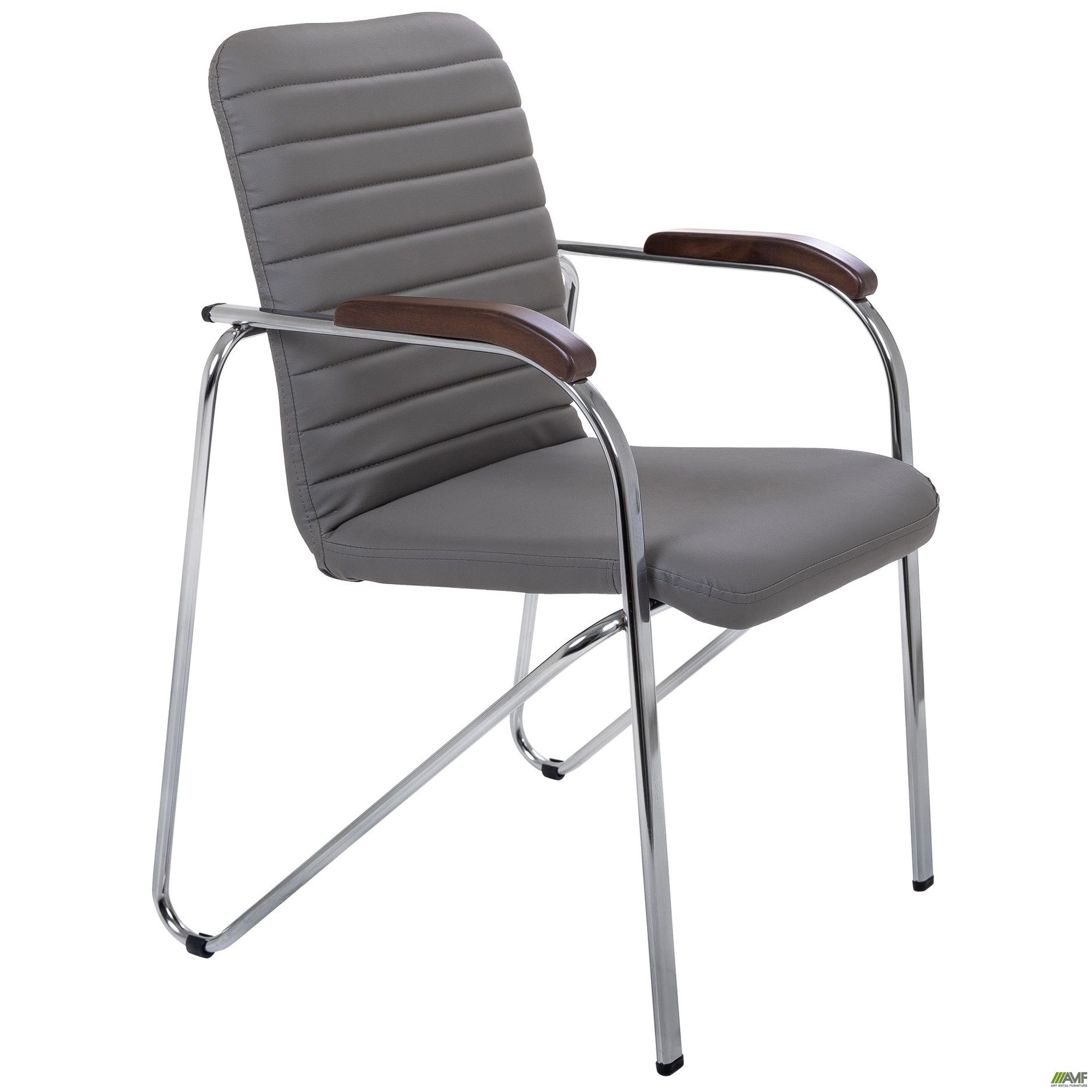 Фото 2 - Стул Rumba хром орех Кожзам серый Фото 2 - Стул Rumba хром орех Кожзам серый