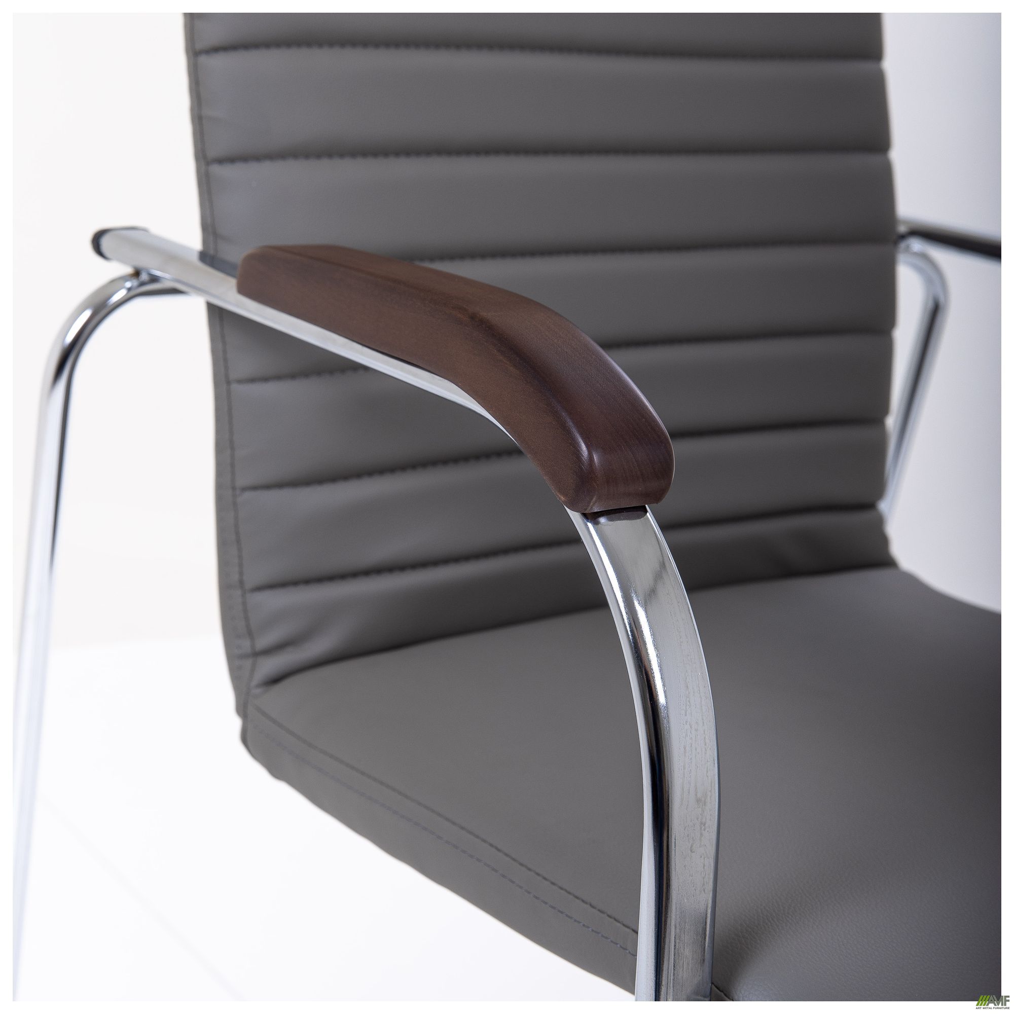 Фото 7 - Стул Rumba хром орех Кожзам серый Фото 7 - Стул Rumba хром орех Кожзам серый