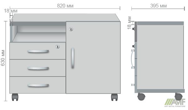Характеристики Тумба мобильная М222-1 АртМобил (820х395х630мм)клен/кромка серый металлик