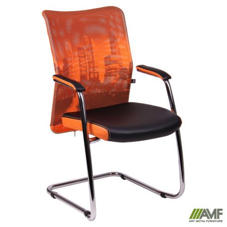 Фото 1 - Кресло Аэро CF хром сиденье Сетка черная, Zeus 045 Orange/спинка Сетка оранж-Skyline 