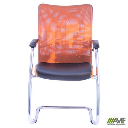 Фото 3 - Кресло Аэро CF хром сиденье Сетка черная, Zeus 045 Orange/спинка Сетка оранж-Skyline 