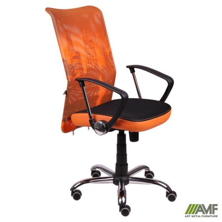 Фото 1 - Кресло АЭРО HB сиденье Сетка черная, боковины Zeus 045 Orange/спинка Сетка оранж-Skyline 