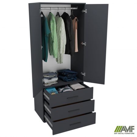 Фото 4 - Шафа гардеробна City 2-х дверна 3 шухляди (760х500х1930Н) Антрацит 