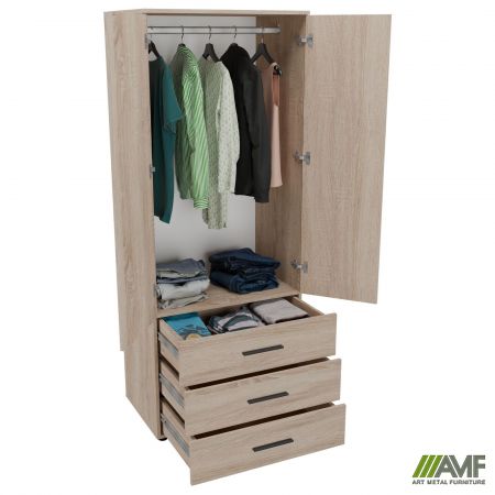 Фото 4 - Шафа гардеробна City 2-х дверна 3 шухляди (760х500х1930Н) Дуб Сонома 