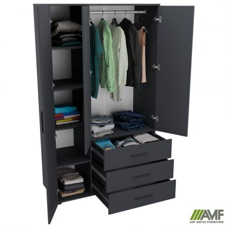 Фото 4 - Шафа гардеробна City 3-х дверна 3 шухляди ліва (1120х500х1930Н) Антрацит 
