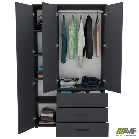 Фото 5 - Шафа гардеробна City 3-х дверна 3 шухляди ліва (1120х500х1930Н) Антрацит 