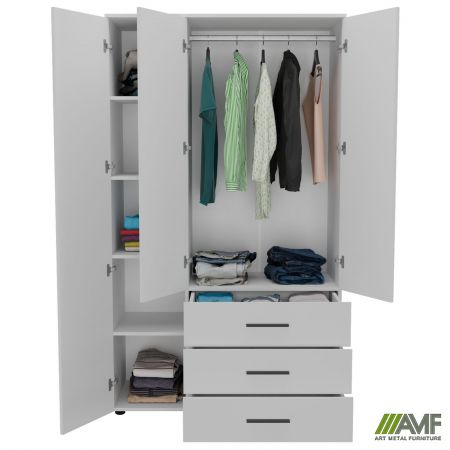 Фото 5 - Шафа гардеробна City 3-х дверна 3 шухляди ліва (1120х500х1930Н) Білий 