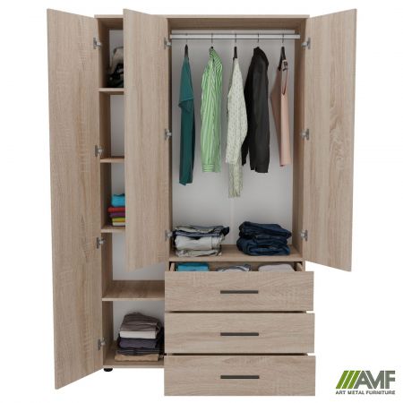 Фото 5 - Шафа гардеробна City 3-х дверна 3 шухляди ліва (1120х500х1930Н) Дуб Сонома 