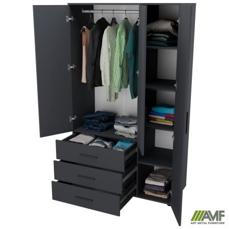 Фото 6 - Шафа гардеробна City 3-х дверна 3 шухляди права (1120х500х1930Н) Антрацит 