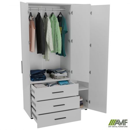 Фото 4 - Шафа гардеробна City 3-х дверна 3 шухляди права (1120х500х1930Н) Білий 