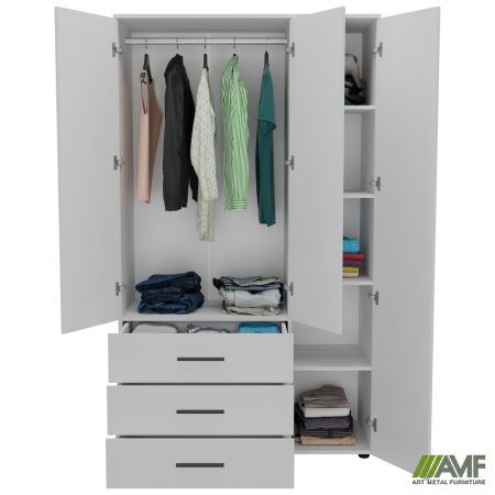 Фото 5 - Шафа гардеробна City 3-х дверна 3 шухляди права (1120х500х1930Н) Білий 