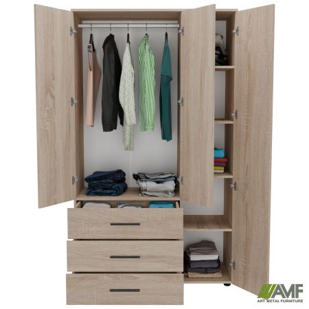 Фото 5 - Шафа гардеробна City 3-х дверна 3 шухляди права (1120х500х1930Н) Дуб Сонома 