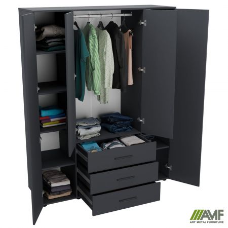 Фото 4 - Шафа гардеробна City 4-х дверна 3 шухляди (1500х500х1930Н) Антрацит 
