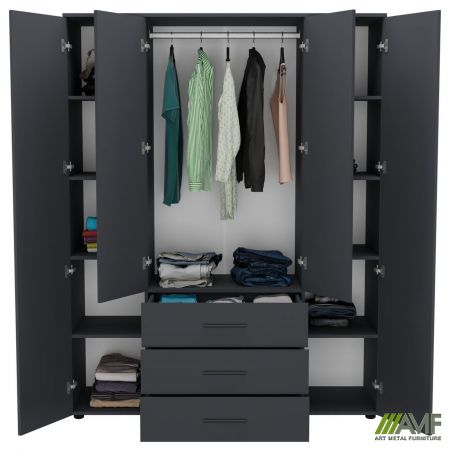 Фото 5 - Шафа гардеробна City 4-х дверна 3 шухляди (1500х500х1930Н) Антрацит 