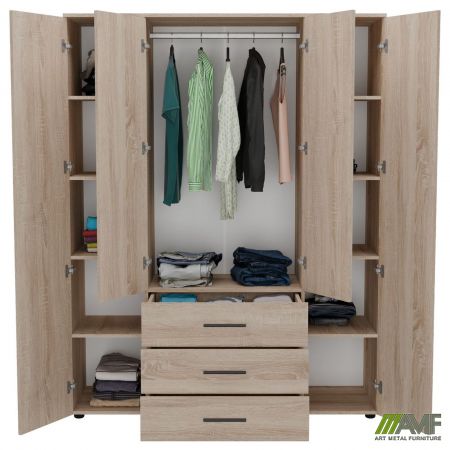 Фото 5 - Шкаф гардеробный City 4-х дверный 3 ящика (1500х500х1930Н) Дуб Сонома 