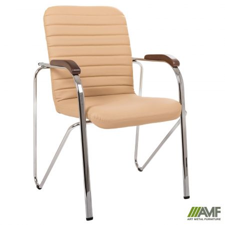 Фото 1 - Стілець Rumba хром орех Шкірзам бежевий 