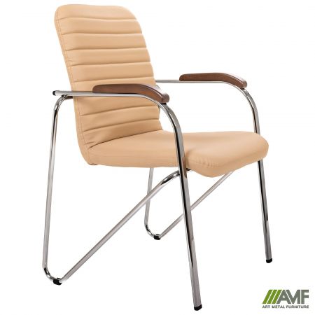 Фото 2 - Стілець Rumba хром орех Шкірзам бежевий 