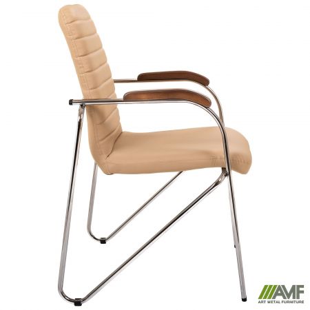 Фото 3 - Стілець Rumba хром орех Шкірзам бежевий 