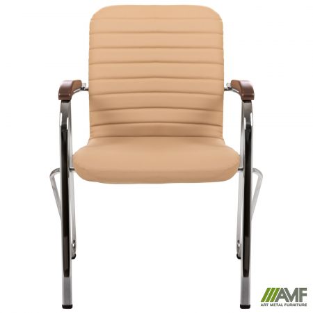 Фото 4 - Стілець Rumba хром орех Шкірзам бежевий 